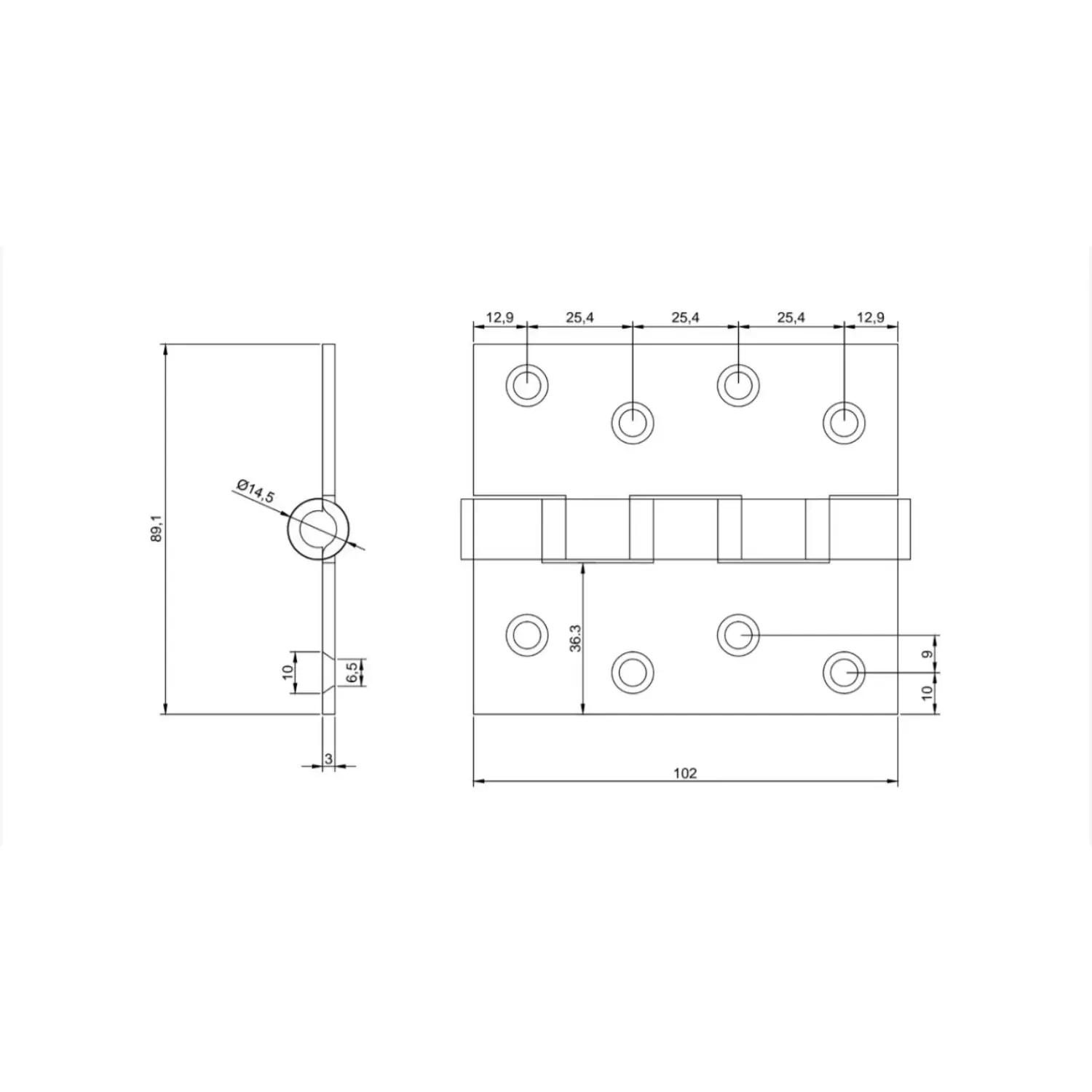 Nerūdijančio plieno durų vyrių komplektas (2 vnt.) - 102 x 89 mm - Image 4